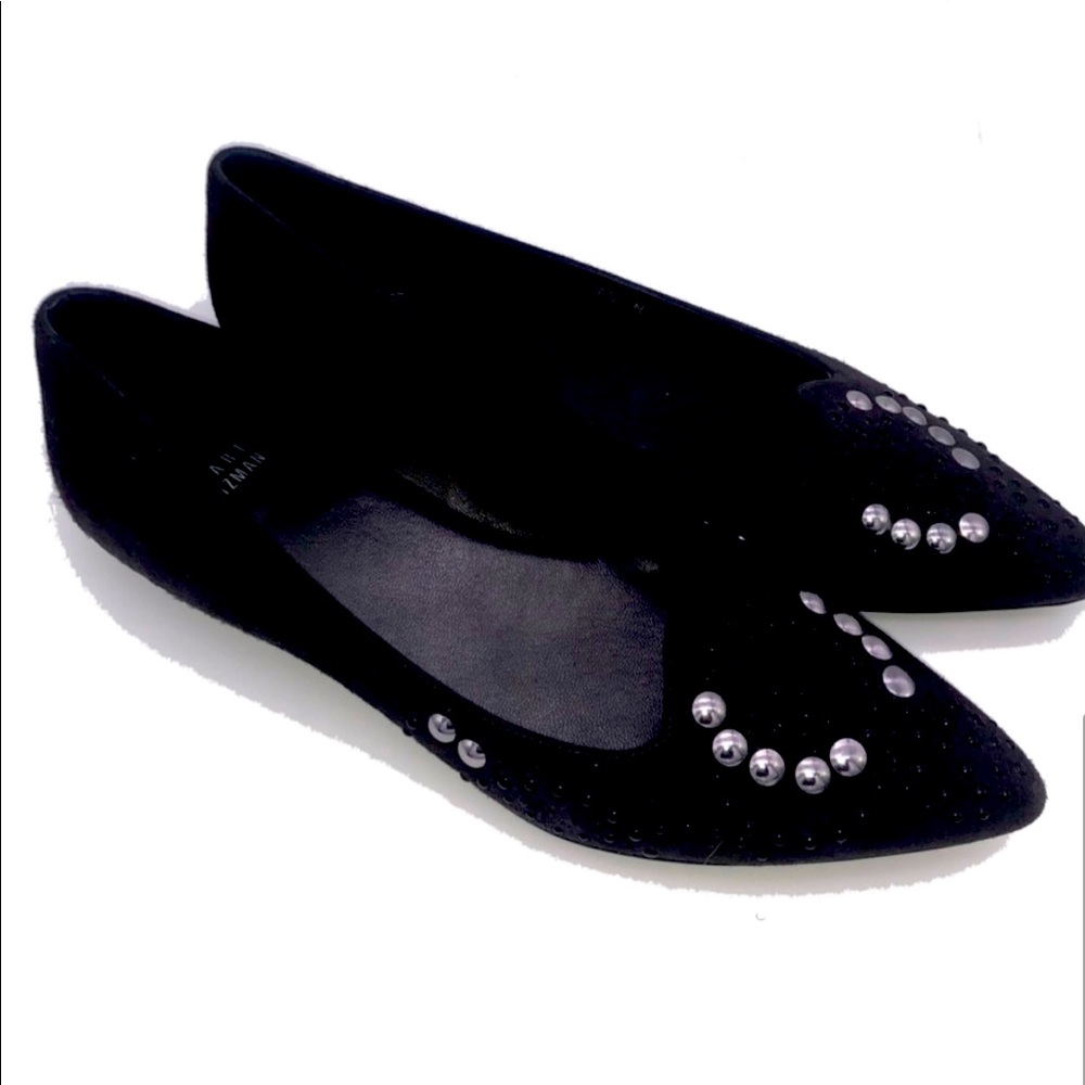 Stuart Weitzman black suede loafers flats with studs 7.5 N